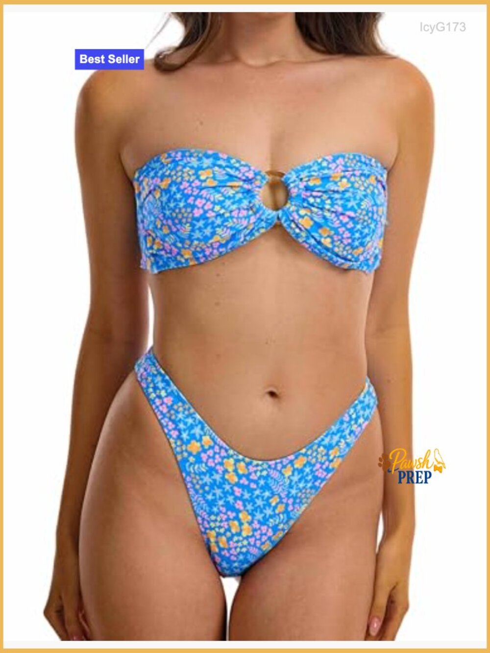 Floral Printed Bandeau Thong Cheeky Bikini Set High Cut Tie Side - Picture 4 of 7